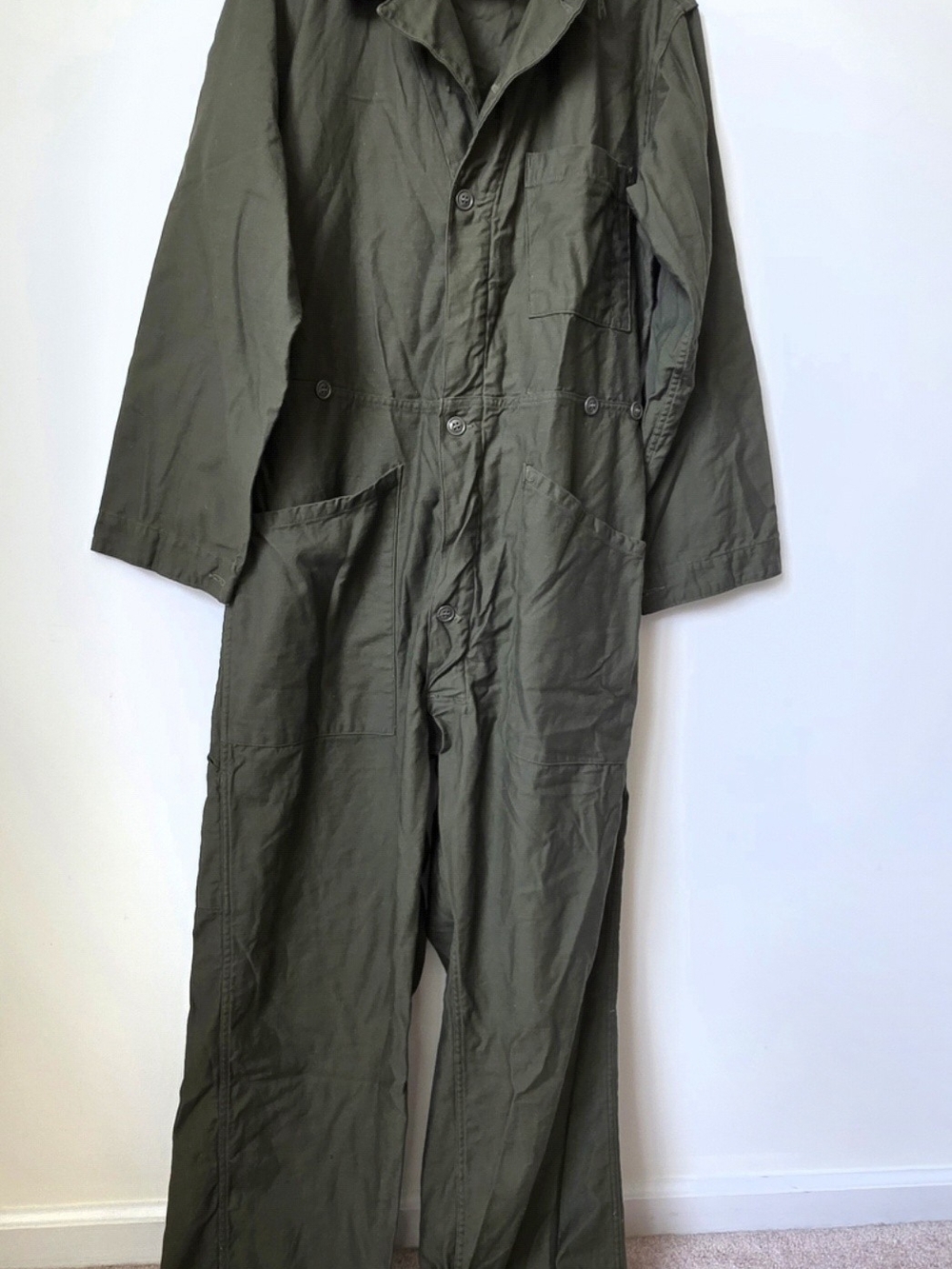 Vintage US Army OG-107 Coveralls Cotton Sateen Military Green Jumpsuit Medium 70